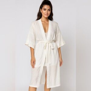 Miss Elaine Vintage White Embroidered Floral Eyelet Long Robe Housecoat Large